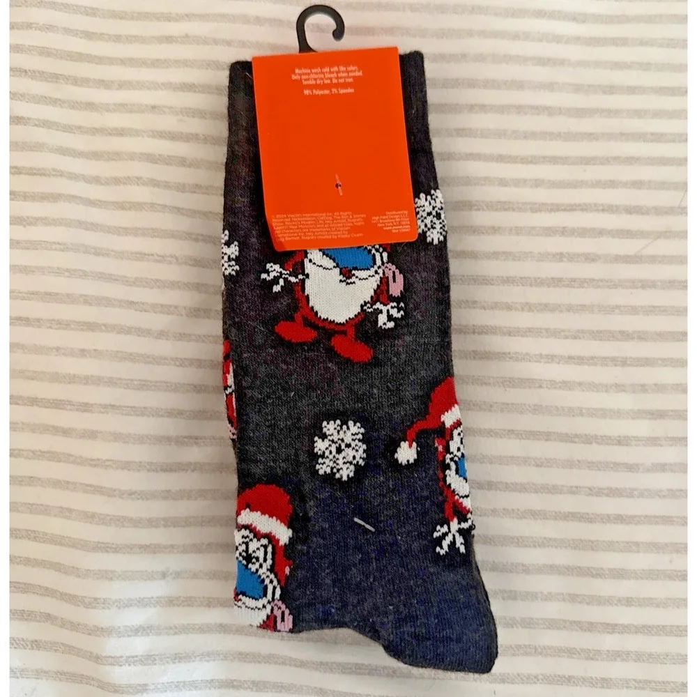 Ren & Stimpy Socks 2 Pair‎ Shoe Size 6 1/2-12 Nickelodeon Christmas Crews NWT